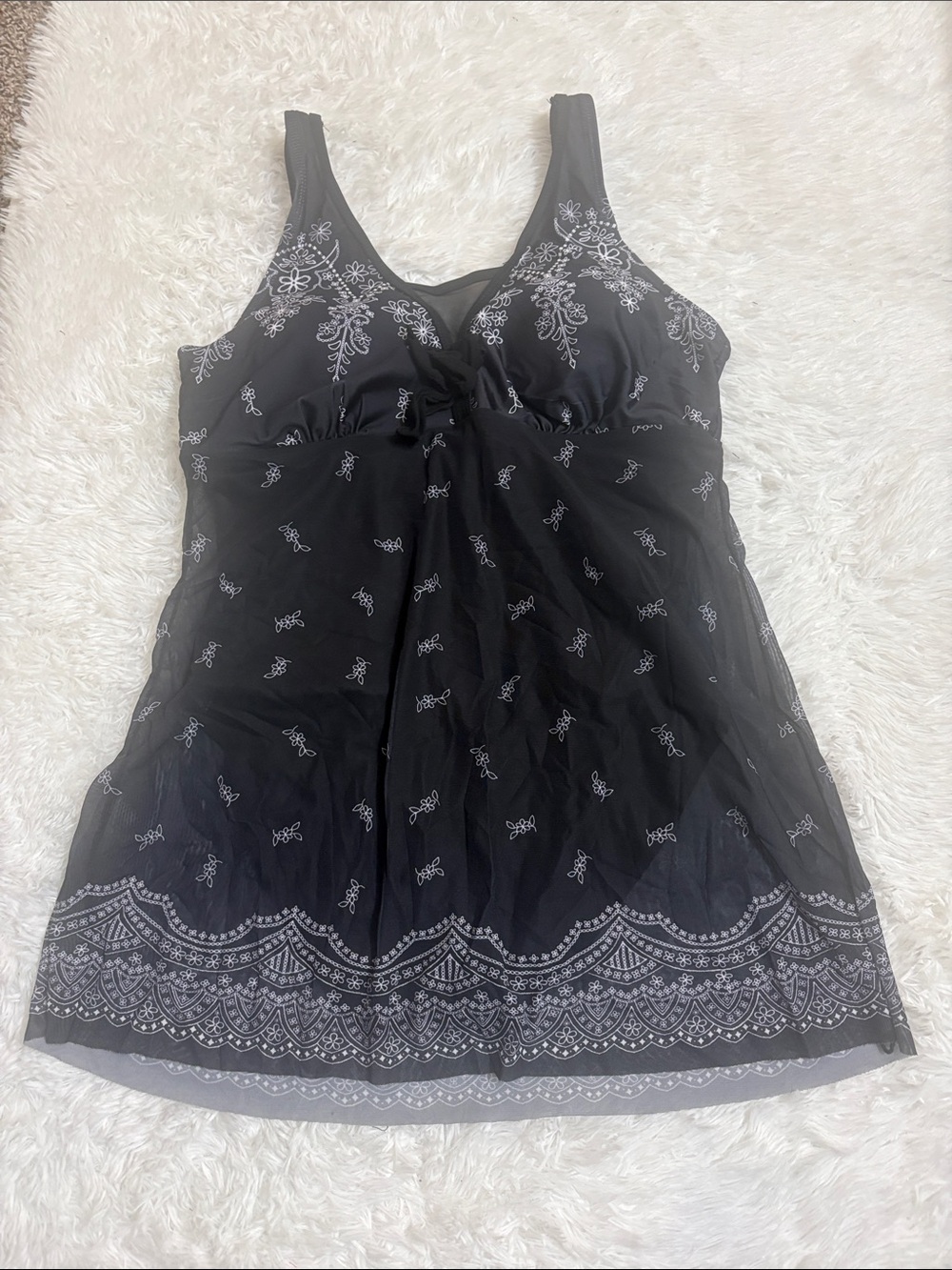Century Star Black Mesh Floral Swim Dress Size XL NWOT